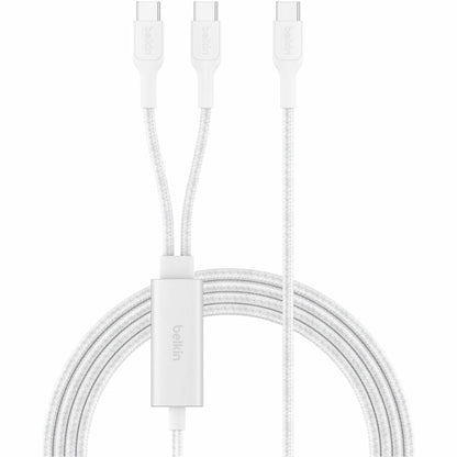 Belkin BoostCharge Pro Braided USB-C to Dual USB-C Cable 140W, White, 5ft/1.5m - CAC004fq1.5MWH