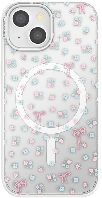 PopSockets iPhone 15 Phone Case with MagSafe, Wireless Charging Compatible, Bow - Bows & Blooms