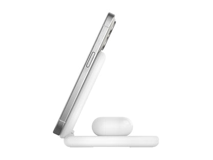 Belkin - Wireless charging stand - magnetic, foldable, with Qi2 + AC power adapter - 15 Watt - Fast Charge - white WIZ028TTWH